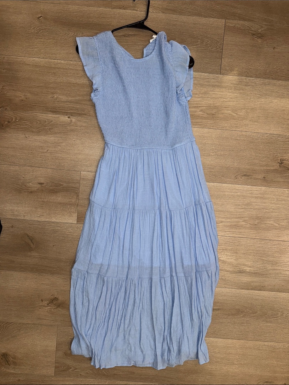 Blu Pepper Powder Blue Tiered Maxi Dress with Ruffle Sleeves